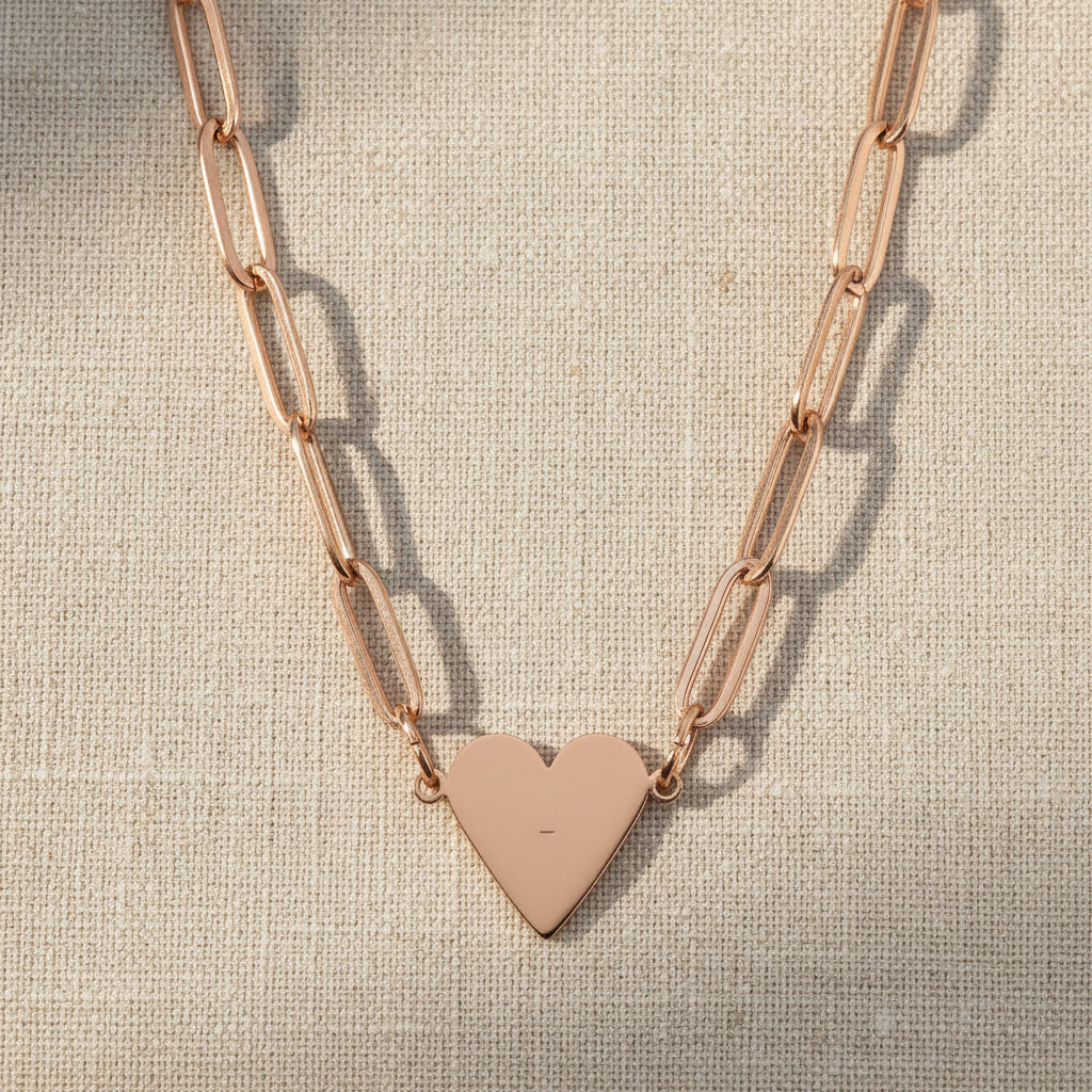 Heart Paperclip Necklace — Engravable Rose Gold Pendant