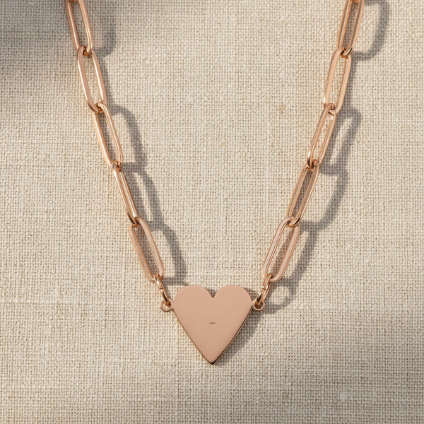 Heart Paperclip Necklace — Engravable Rose Gold Pendant