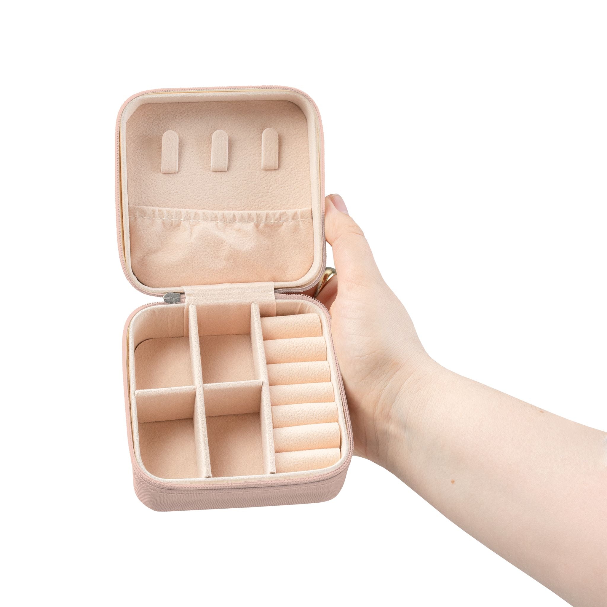 Compact Travel Jewelry Case – Portable Organizer with Ring Rows & Compartments
